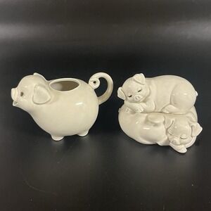 Fitz and Floyd Pig Creamer and Sugar Set 1970's Pre-Owned